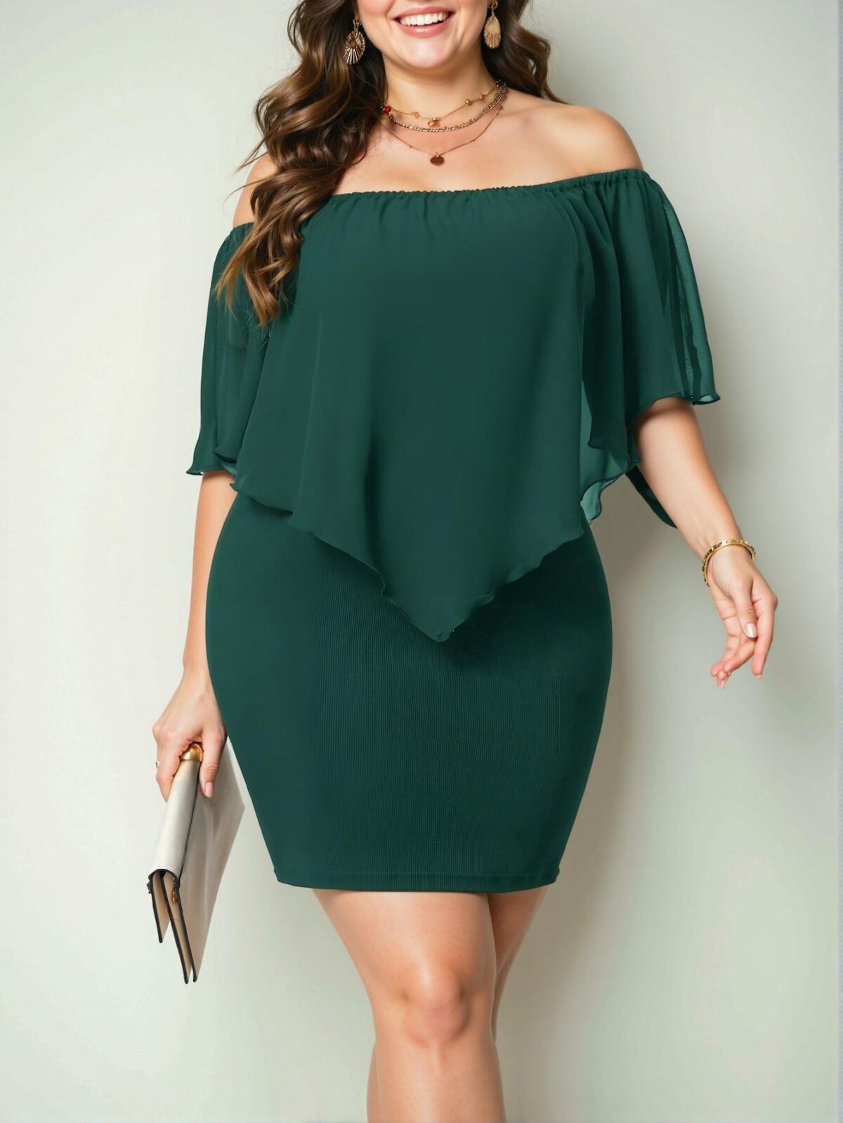 Elegant Dark Green Off-Shoulder Bodycon Dress with Ruffles and Zipper – Chic, Classy and Trendy Fashion Style to Dress to Impress - Image 4