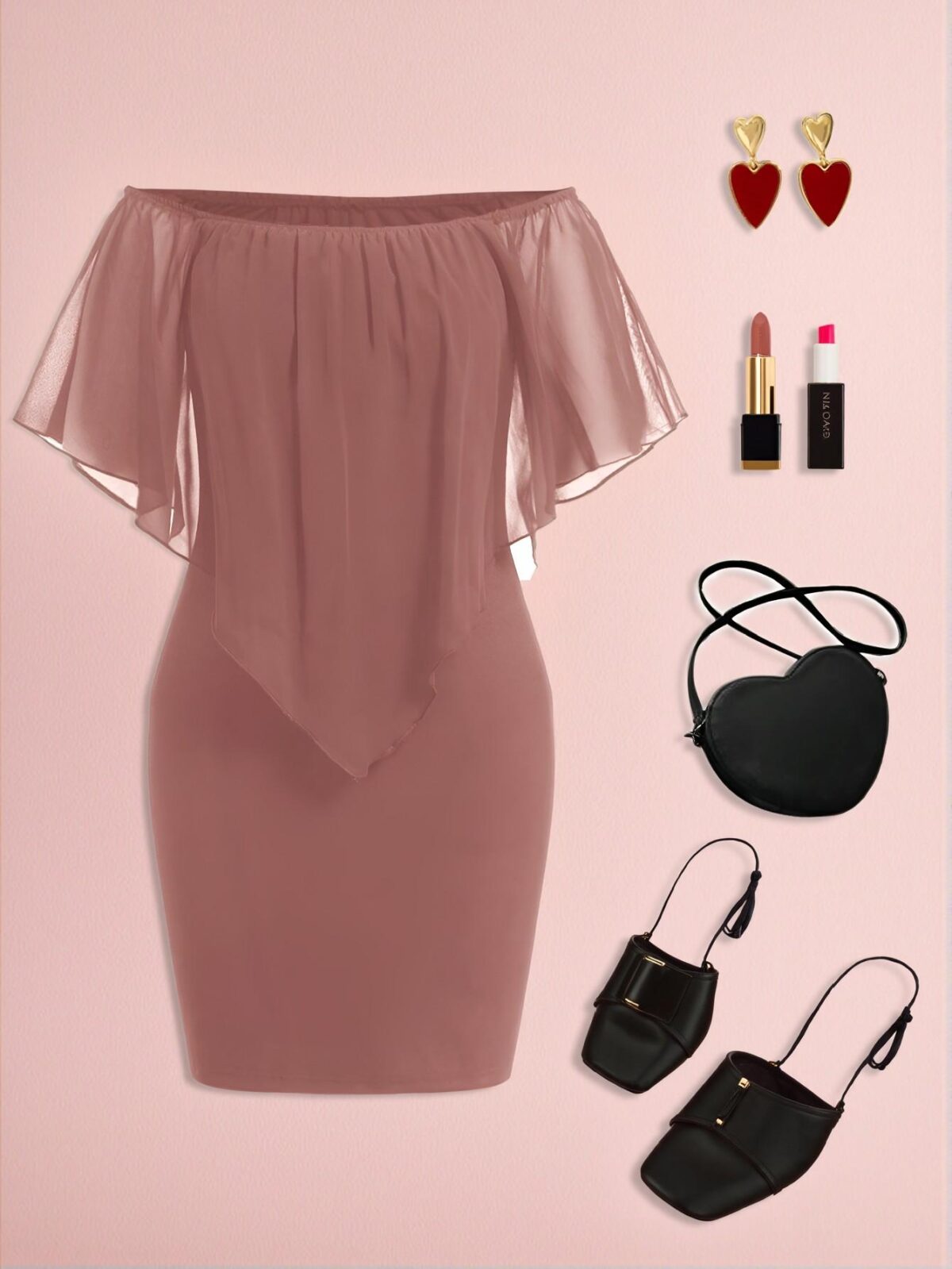 Elegant Redwood Off Shoulder Bodycon Dress with Ruffle Details for a Chic, Classy and Trendy Fashion Style to Dress to Impress - Image 2