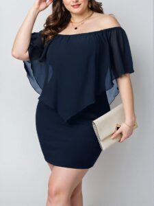 Elegant Navy Blue Ruffle Off Shoulder Bodycon Dress for a Chic, Classy and Trendy Fashion Style to Dress to Impress.