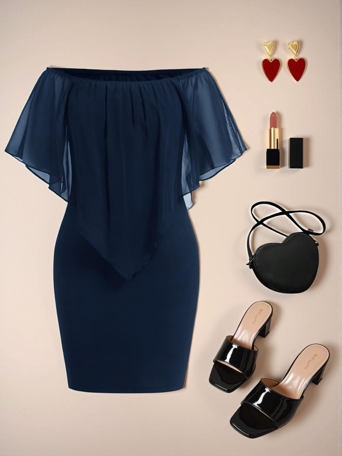 Elegant Navy Blue Ruffle Off Shoulder Bodycon Dress for a Chic, Classy and Trendy Fashion Style to Dress to Impress. - Image 2