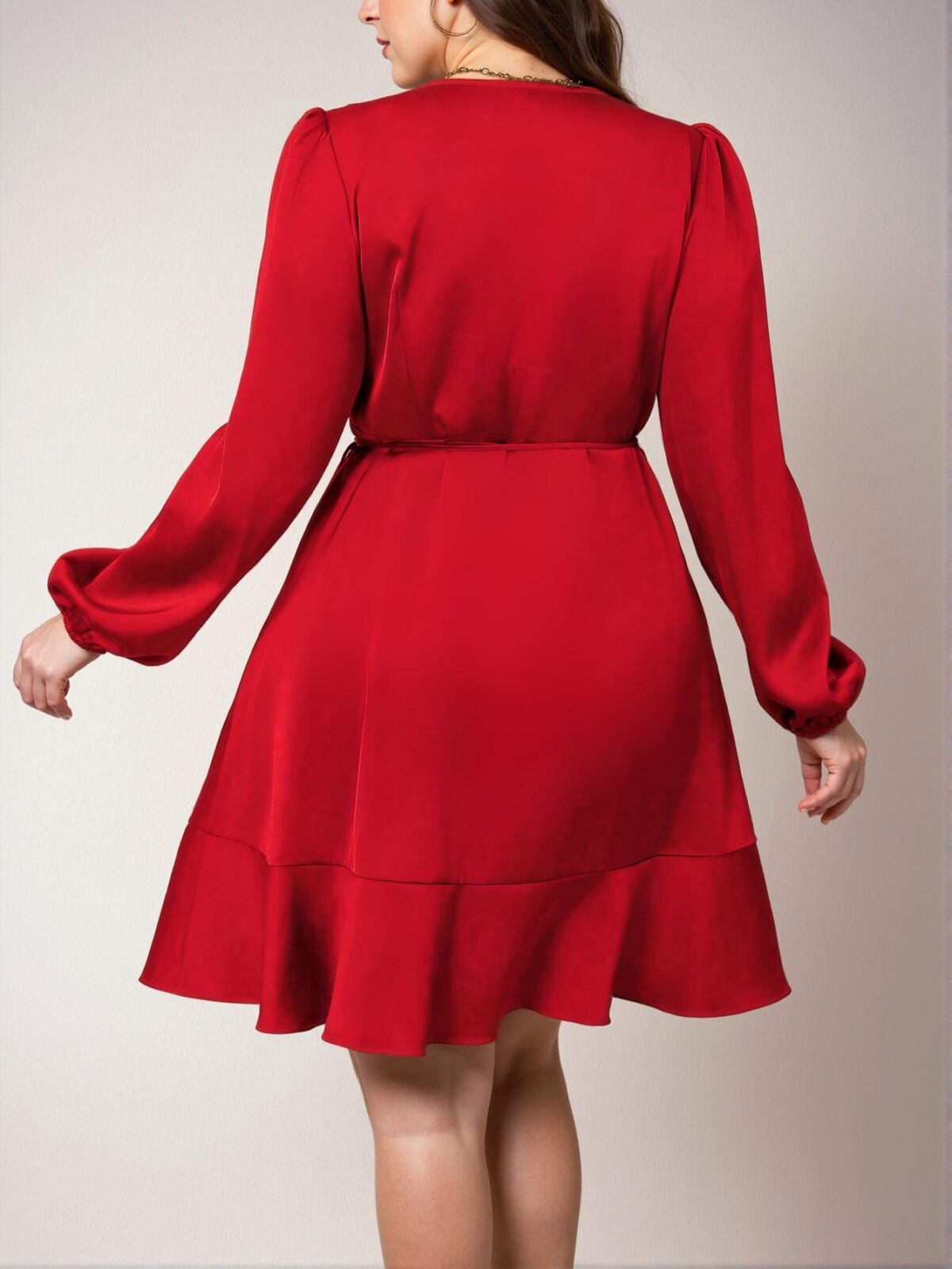 Elegant Red A-Line Long Sleeve Dress with Lantern Sleeves and Side Tie for New Year Celebrations - Chic, Classy and Trendy Fashion Style to Dress to Impress - Image 2