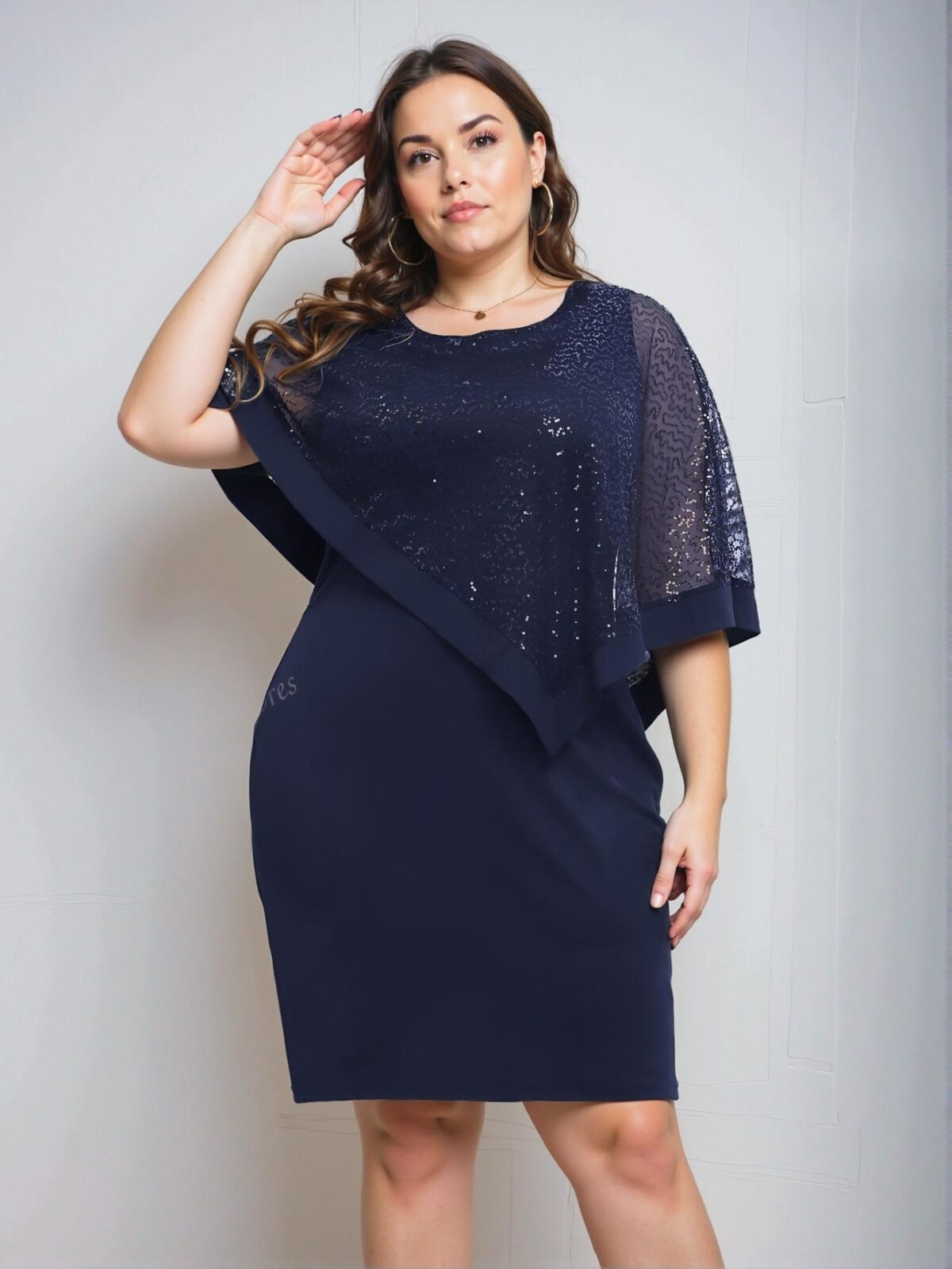 Elegant Navy Blue Cloak Sleeve Sequin Dress Chic, Classy and Trendy Fashion Style to Dress to Impress - Image 4