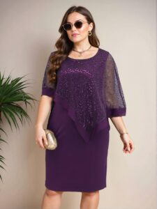 Elegant Purple Colorblock Mesh Sleeve Dress for Summer - Chic, Classy, and Trendy Fashion Style to Dress to Impress