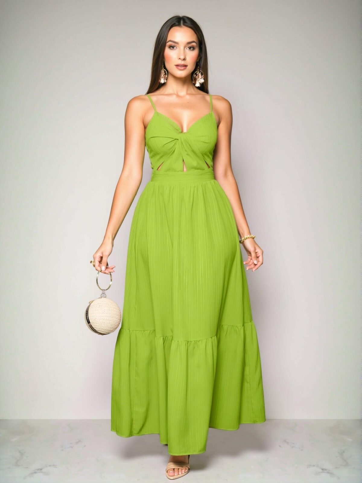 Elegant Green Bohemian A-Line Cami Long Dress with Pleated Backless Design for Vacation Getaways "Chic, Classy and Trendy Fashion Style to Dress to Impress"
