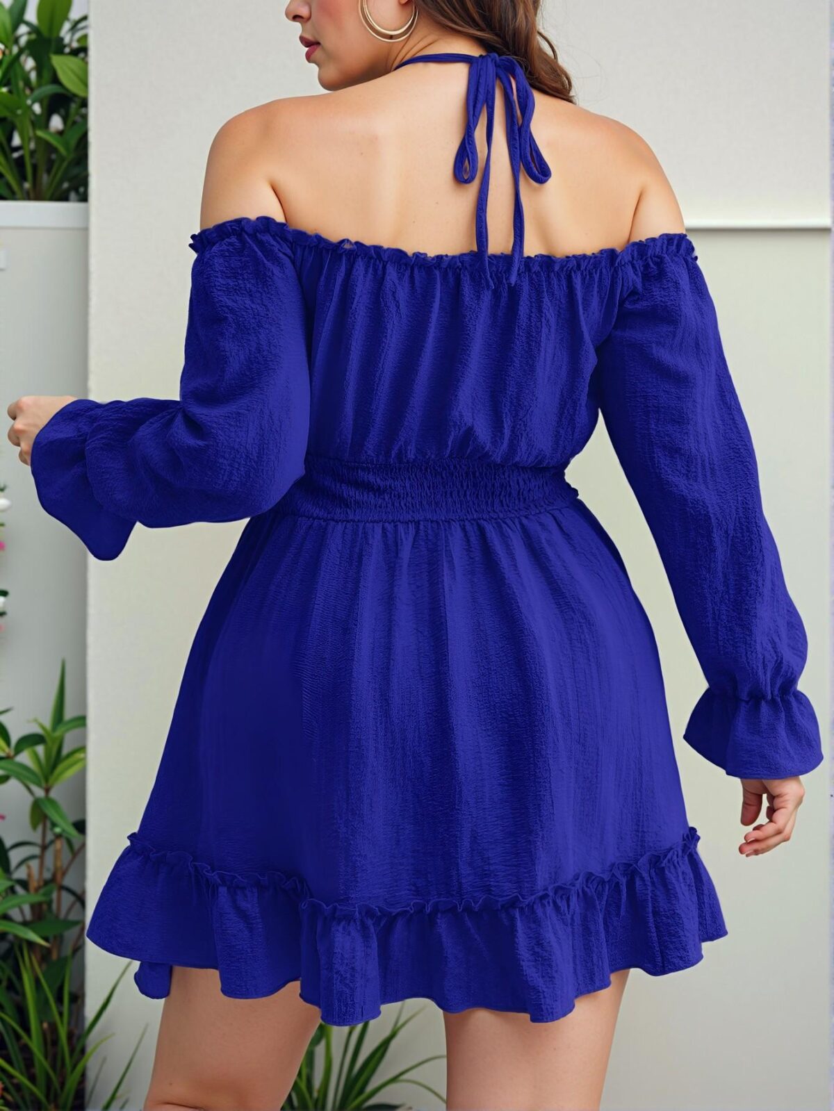 Elegant Royal Blue Stylish Halterneck High Waist Flounce A-Line Dress Chic, Classy and Trendy Fashion Style to Dress to Impress - Image 2