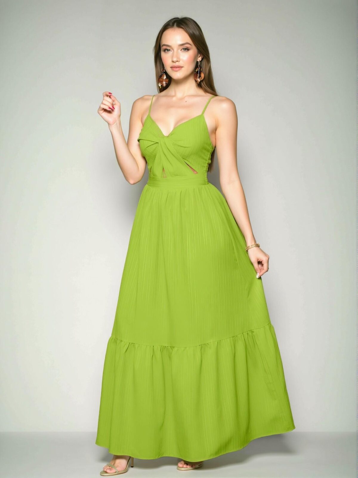 Elegant Green Bohemian A-Line Cami Long Dress with Pleated Backless Design for Vacation Getaways "Chic, Classy and Trendy Fashion Style to Dress to Impress" - Image 5