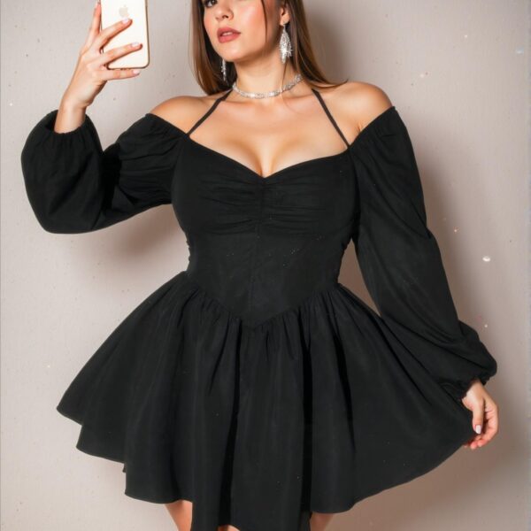 Elegant Black Plus Size Alluring Open Shoulder Long Sleeve Dress Chic, Classy and Trendy Fashion Style to Dress to Impress