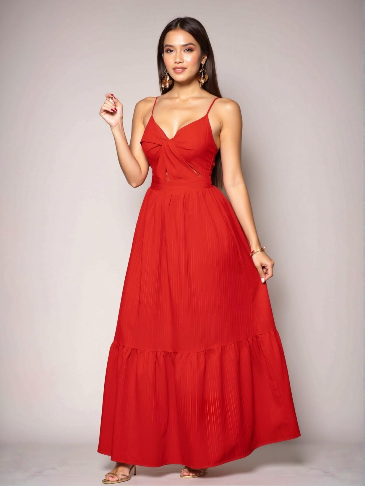 Elegant Red Pleated Backless A-Line Cami Long Dress for Beach Getaways and Summer Events - Chic, Classy and Trendy Fashion Style to Dress to Impress - Image 4