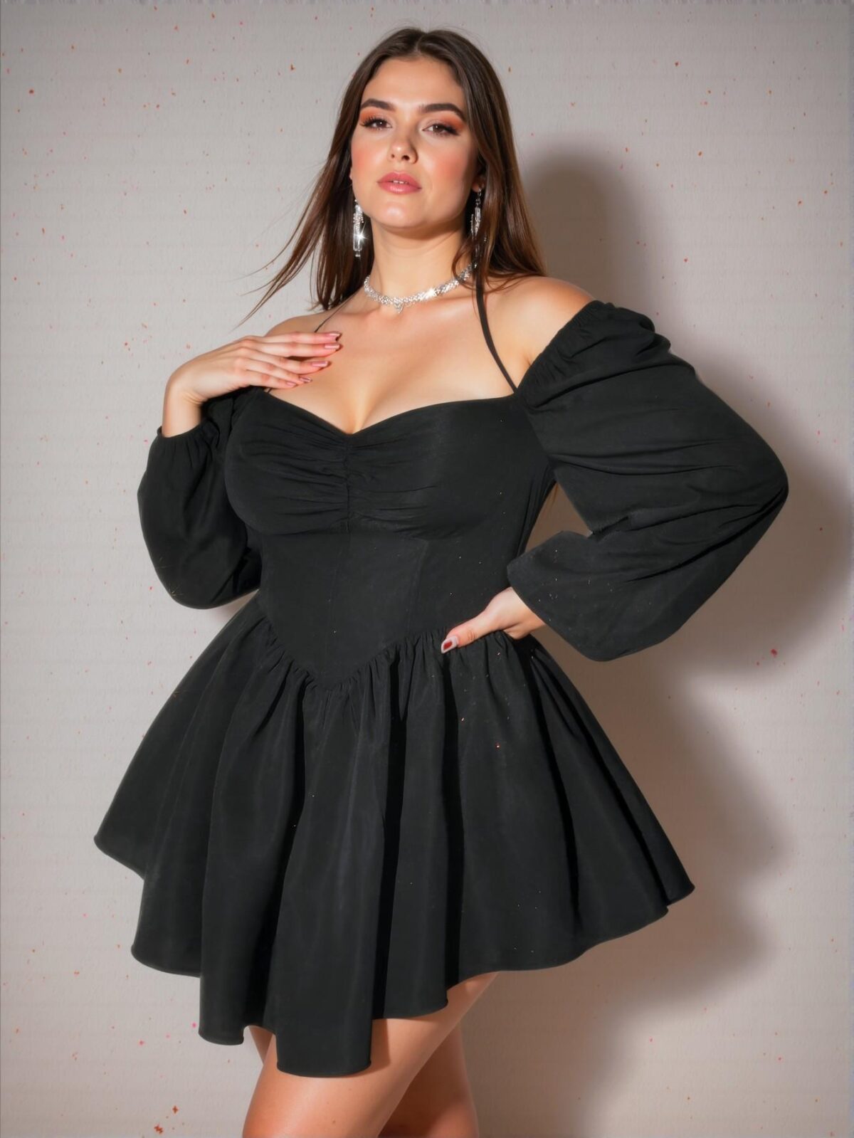 Elegant Black Plus Size Alluring Open Shoulder Long Sleeve Dress Chic, Classy and Trendy Fashion Style to Dress to Impress - Image 5