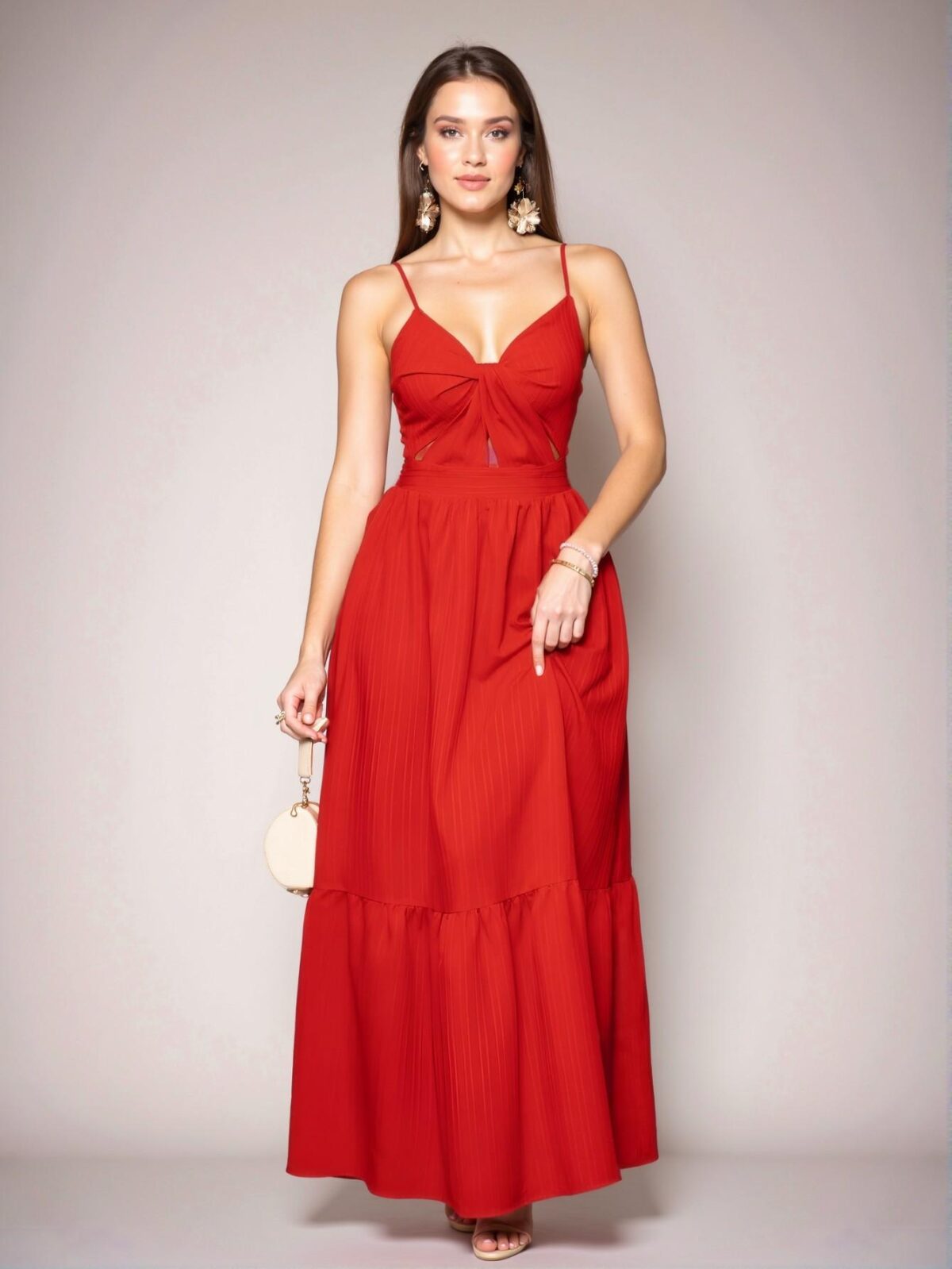 Elegant Red Pleated Backless A-Line Cami Long Dress for Beach Getaways and Summer Events - Chic, Classy and Trendy Fashion Style to Dress to Impress - Image 5