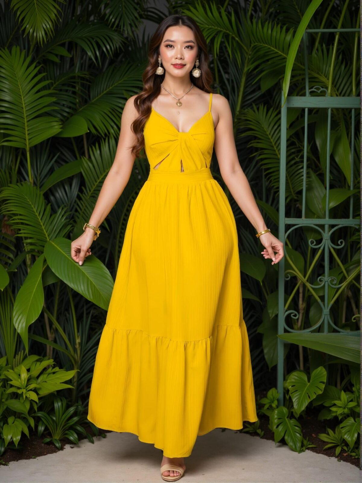 Elegant Yellow Stylish A-Line Cami Long Dress with Pleated Backless Design for Beach Vacations in Spring and Summer - Chic, Classy and Trendy Fashion Style to Dress to Impress - Image 5