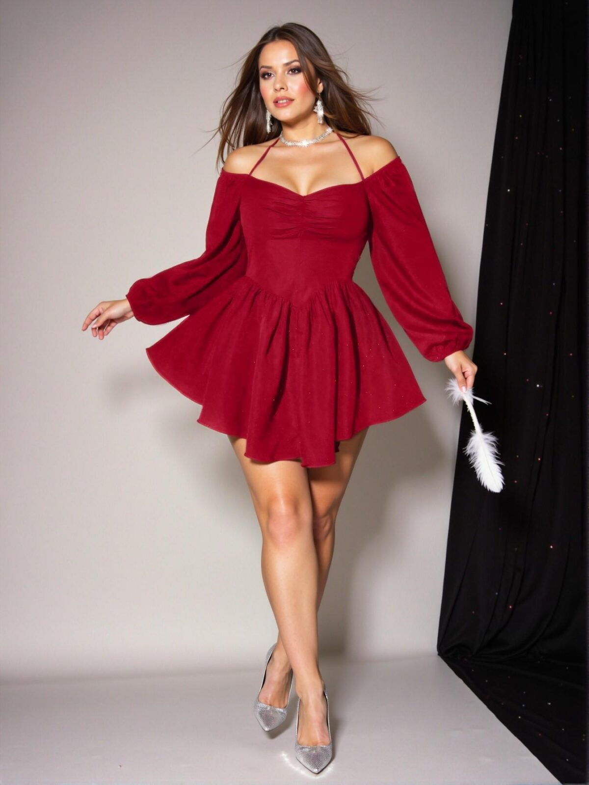 Elegant Red Fashion-Forward Plus Size Long Sleeve Dress, Stylish and Effortless for Daily Outings - Chic, Classy and Trendy Fashion Style to Dress to Impress - Image 3