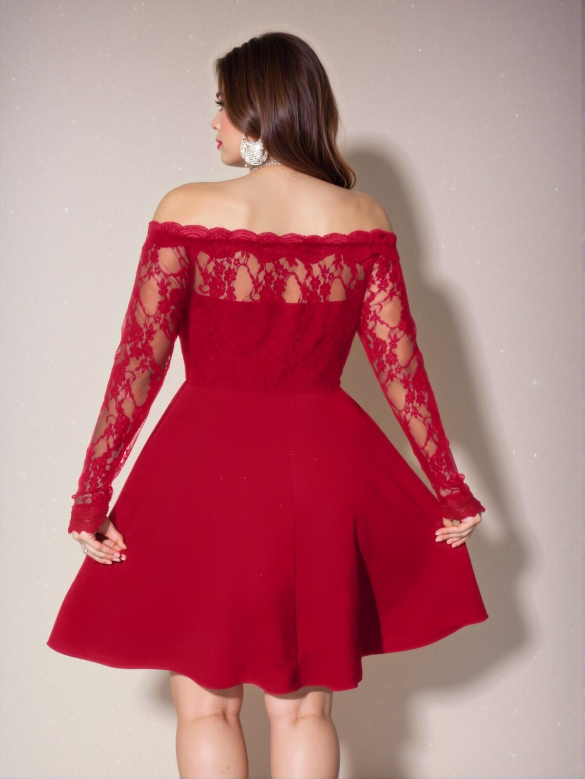 Elegant Burgundy Flared High Waist Dress with Contrast Lace and Zipper Detailing for Summer Chic, Classy and Trendy Fashion Style to Dress to Impress - Image 4