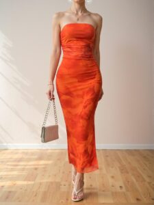 Elegant Orange Bodycon Floral Print Long Dress for Spring and Summer - Chic, Classy and Trendy Fashion Style to Dress to Impress