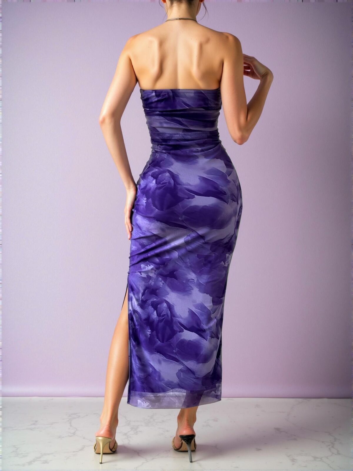 Elegant Purple Off-Shoulder Floral Print Maxi Dress with Side Slit for Spring and Summer - Chic, Classy and Trendy Fashion Style to Dress to Impress - Image 2