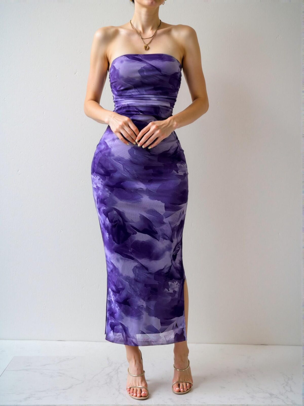 Elegant Purple Off-Shoulder Floral Print Maxi Dress with Side Slit for Spring and Summer - Chic, Classy and Trendy Fashion Style to Dress to Impress - Image 4
