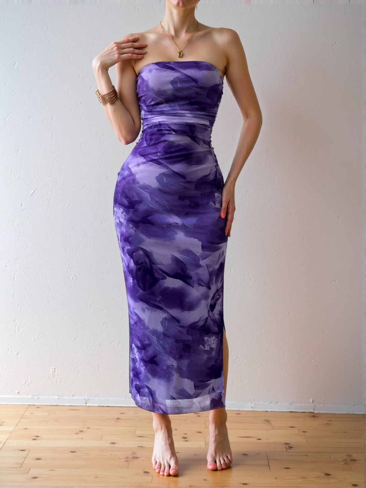 Elegant Purple Off-Shoulder Floral Print Maxi Dress with Side Slit for Spring and Summer - Chic, Classy and Trendy Fashion Style to Dress to Impress - Image 5