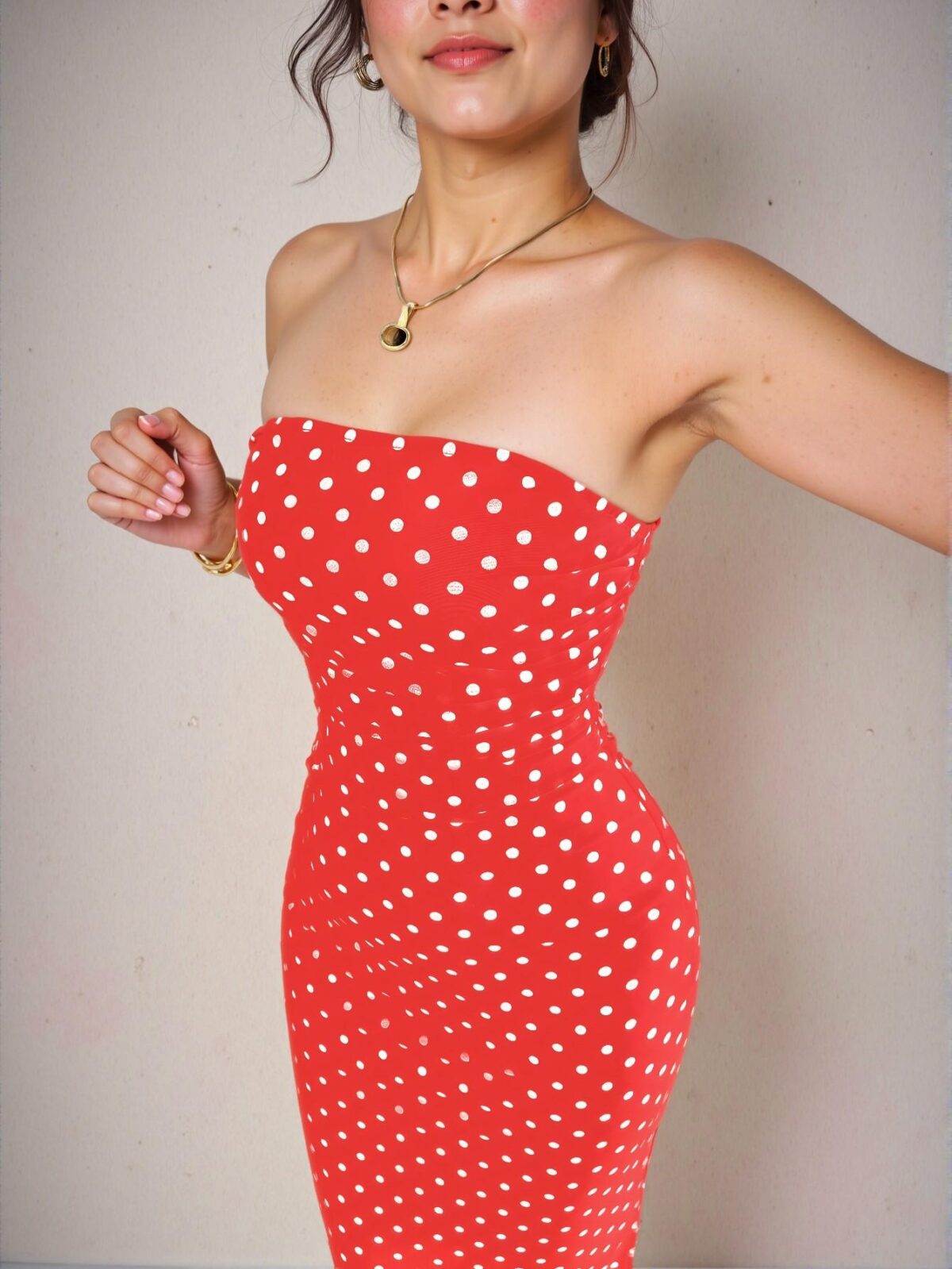 Elegant Red Ruched Waist Sweetheart Neck Polka Dot Mesh Dress for Spring and Summer - Chic, Classy and Trendy Fashion Style to Dress to Impress - Image 3