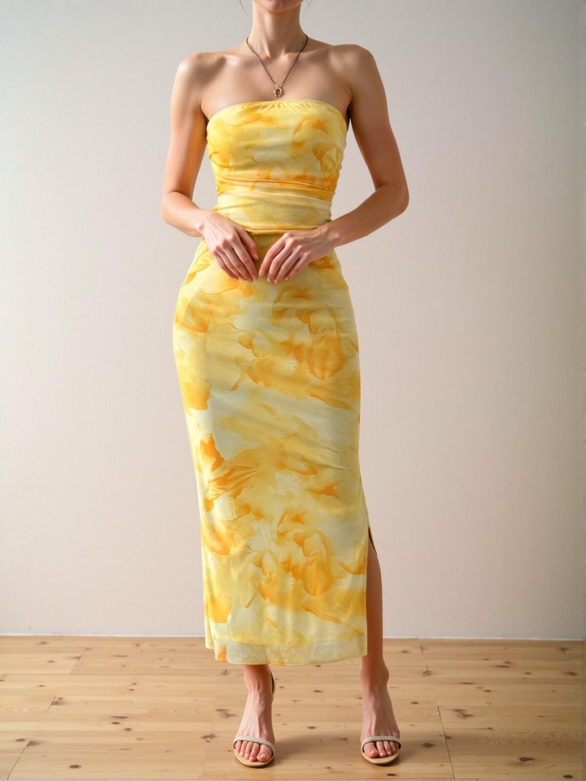 Elegant Yellow Maxi Strapless Dress with Side Slit for Spring and Summer - Chic, Classy and Trendy Fashion Style to Dress to Impress