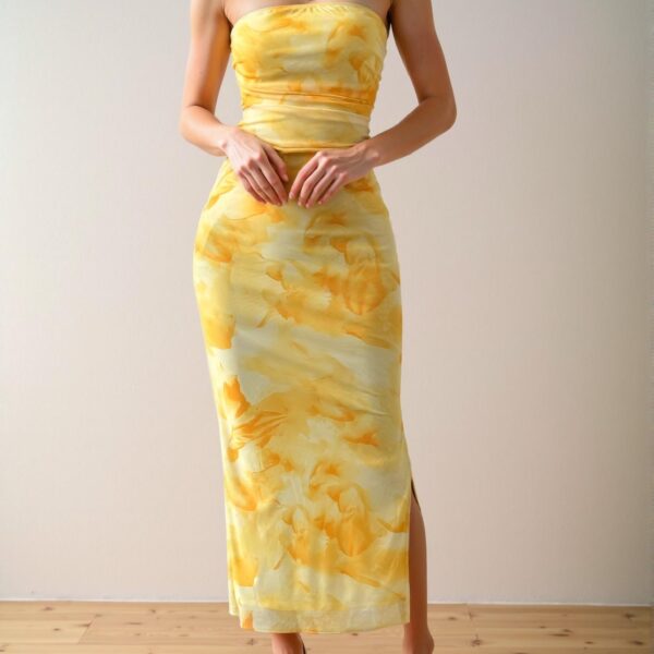 Elegant Yellow Maxi Strapless Dress with Side Slit for Spring and Summer - Chic, Classy and Trendy Fashion Style to Dress to Impress
