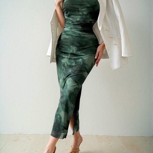 Elegant Dark Green Stylish Tie Dye Split Thigh Tube Bodycon Maxi Dress for Spring and Summer – Chic, Classy and Trendy Fashion Style to Dress to Impress