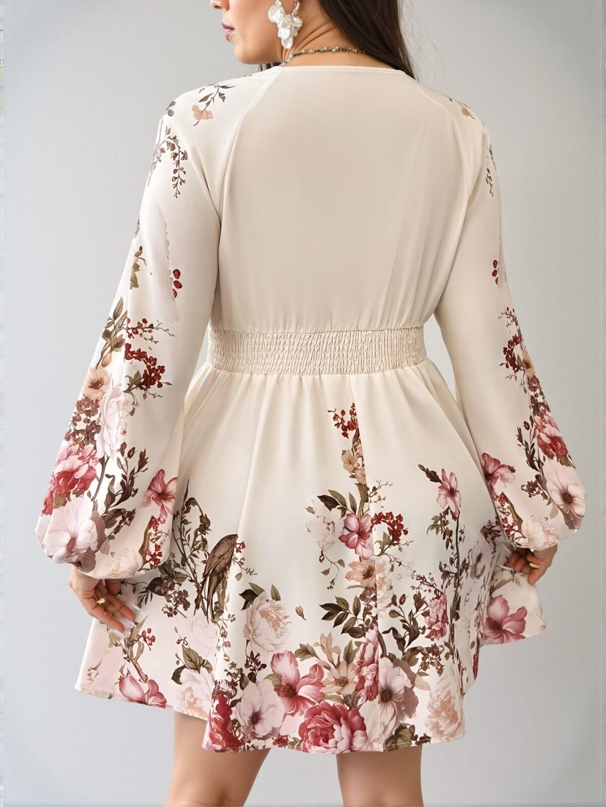 Elegant Multicolor Stylish Plus Size Deep V-Neck Floral Dress for Easter Celebrations - Chic, Classy and Trendy Fashion Style to Dress to Impress - Image 2