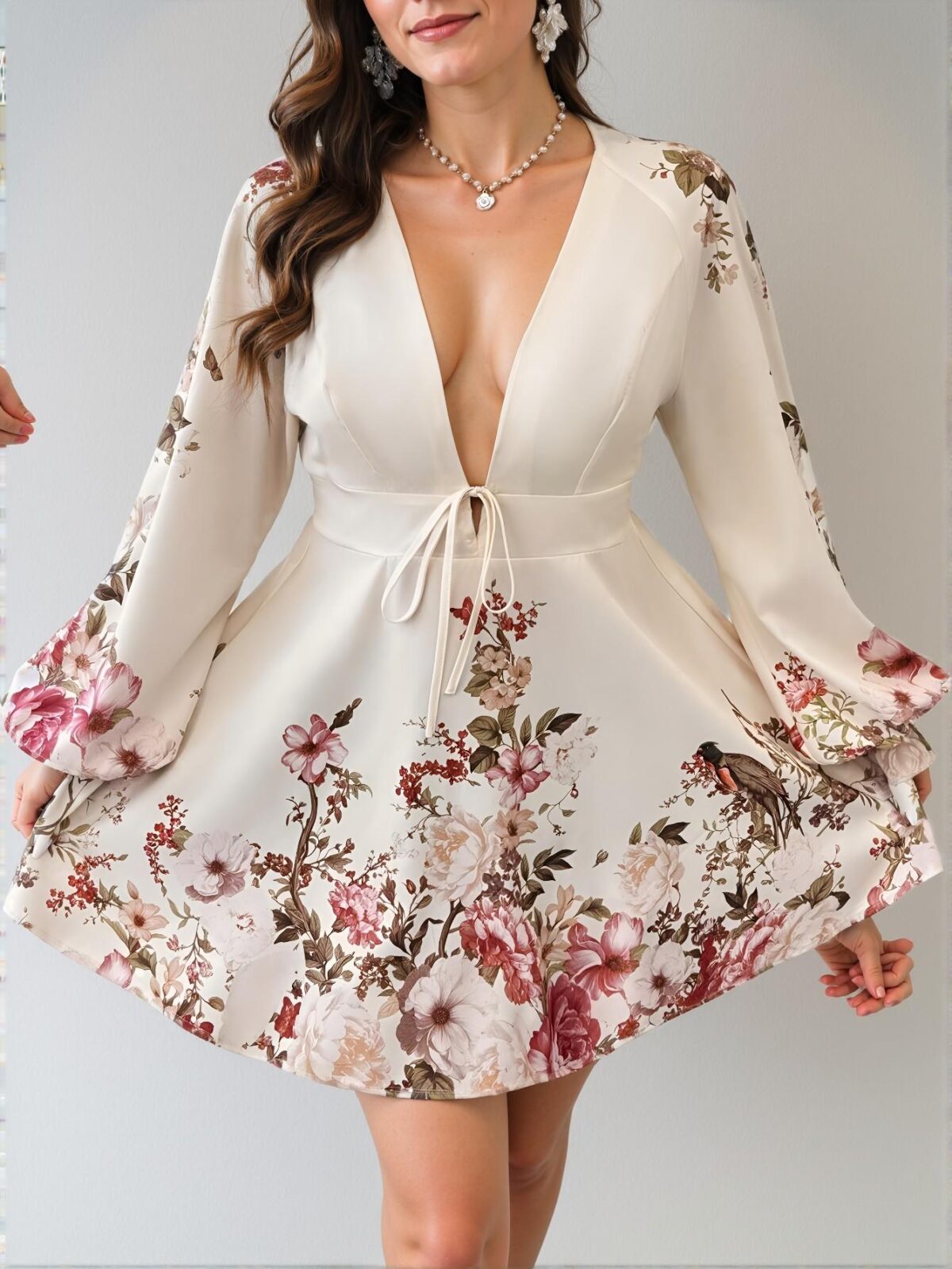 Elegant Multicolor Stylish Plus Size Deep V-Neck Floral Dress for Easter Celebrations - Chic, Classy and Trendy Fashion Style to Dress to Impress - Image 3