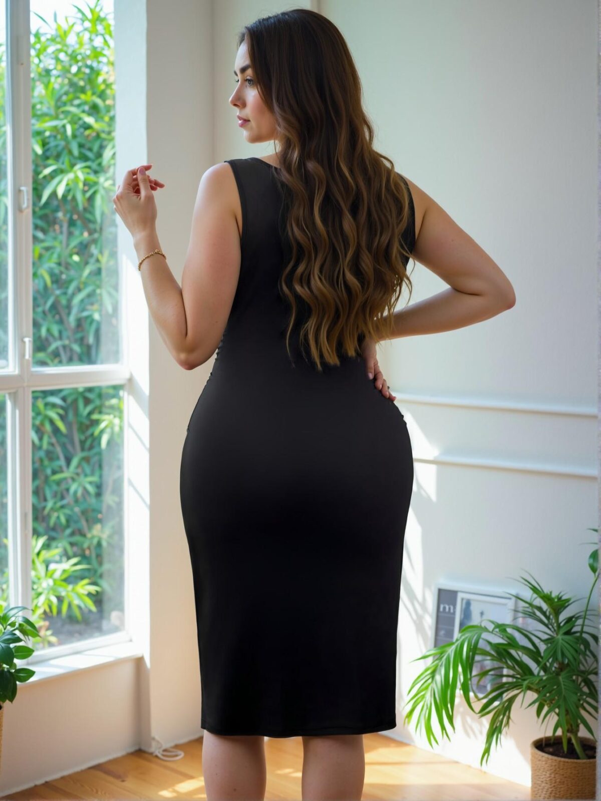 Elegant Black Stylish Square Neck Ruched Long Dress - Chic, Classy and Trendy Fashion Style to Dress to Impress - Image 2