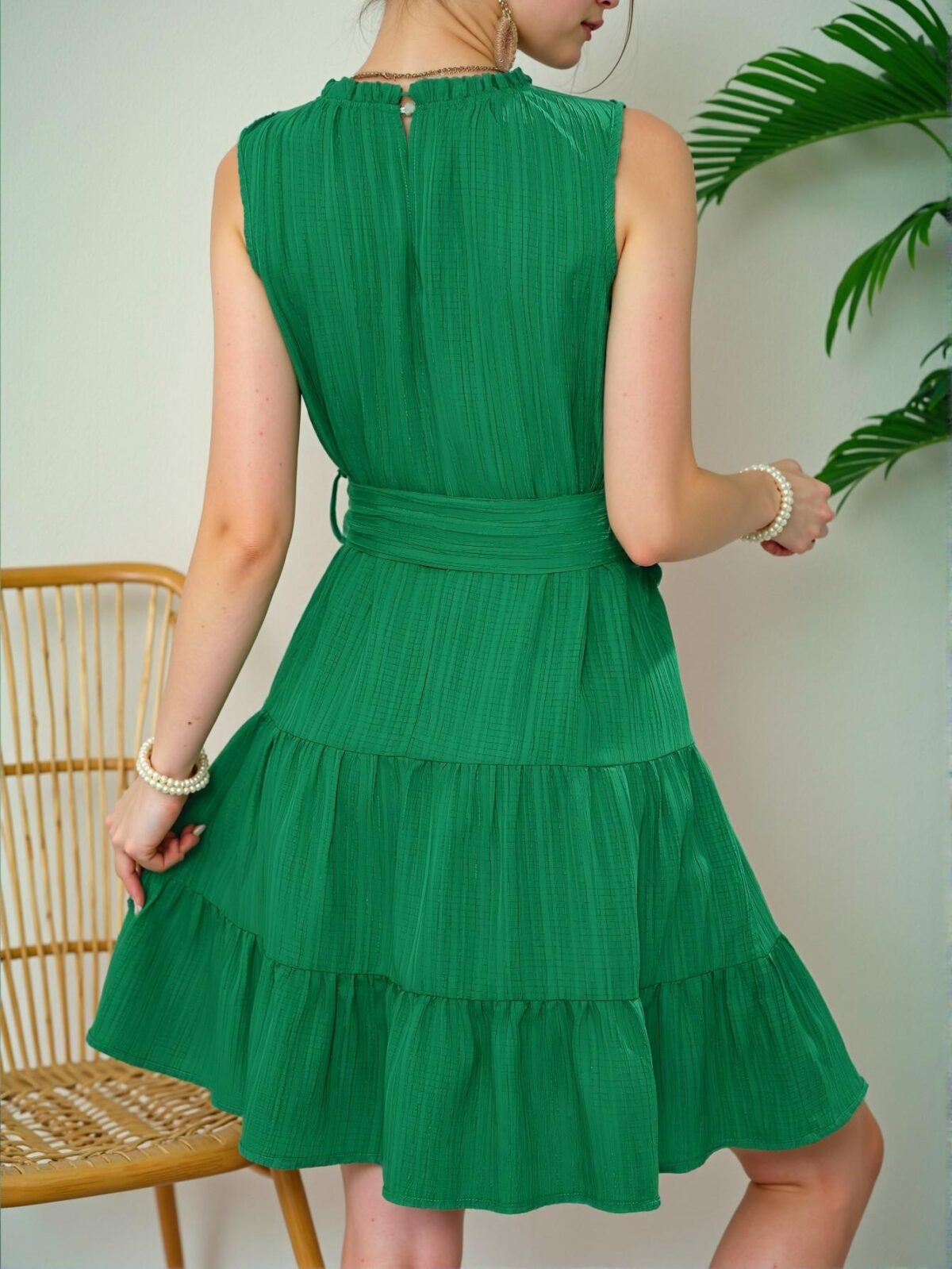 Elegant Green Casual A-Line Mini Dress with Ruffle Hem and High Waist for Spring and Summer - Chic, Classy and Trendy Fashion Style to Dress to Impress - Image 2