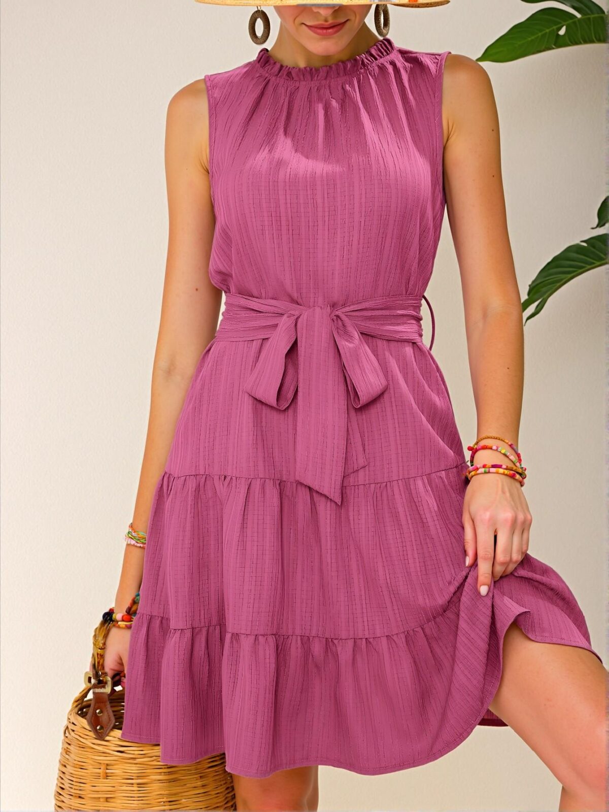 Elegant Rose Red Flounce Hem A-Line Midi Dress for Stylish Summer Getaways and Spring Outfits: Chic, Classy and Trendy Fashion Style to Dress to Impress