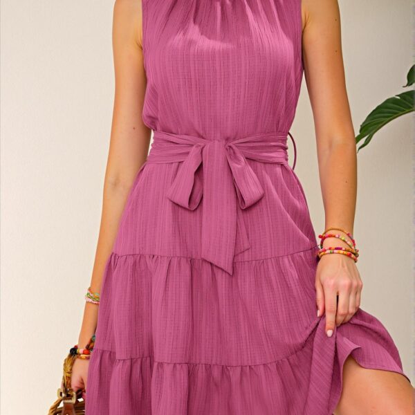 Elegant Rose Red Flounce Hem A-Line Midi Dress for Stylish Summer Getaways and Spring Outfits: Chic, Classy and Trendy Fashion Style to Dress to Impress