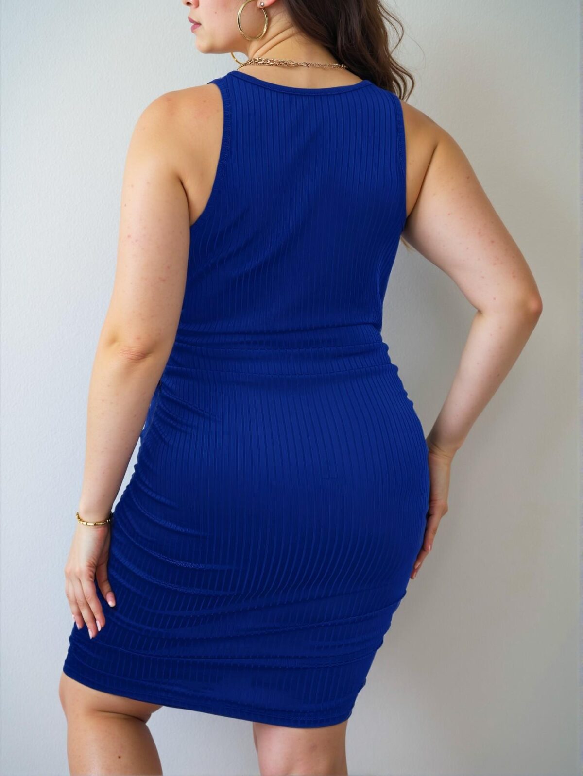 Elegant Blue Sleek Ribbed Knit Bodycon Dress Chic, Classy and Trendy Fashion Style to Dress to Impress - Image 2