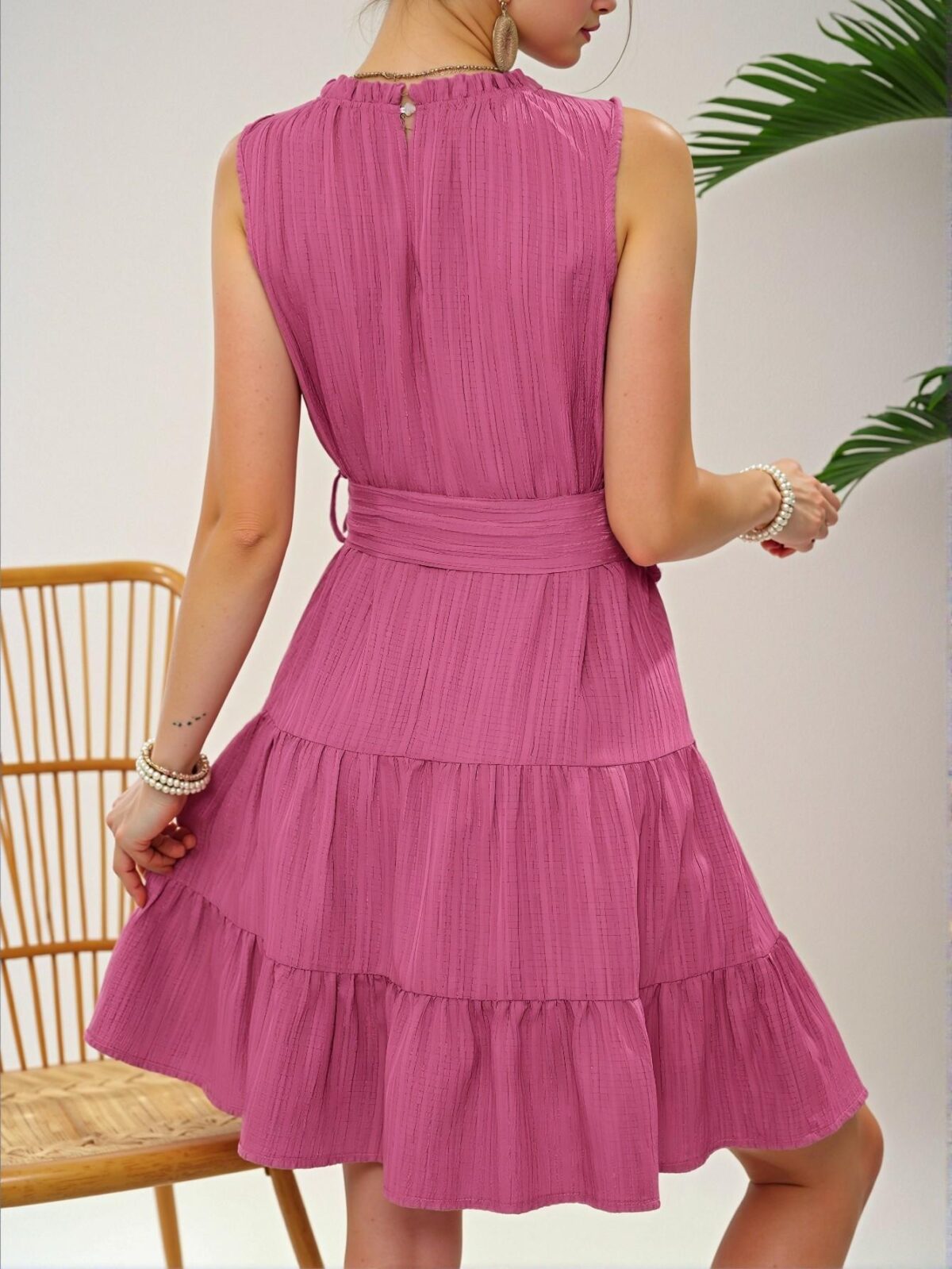 Elegant Rose Red Flounce Hem A-Line Midi Dress for Stylish Summer Getaways and Spring Outfits: Chic, Classy and Trendy Fashion Style to Dress to Impress - Image 2