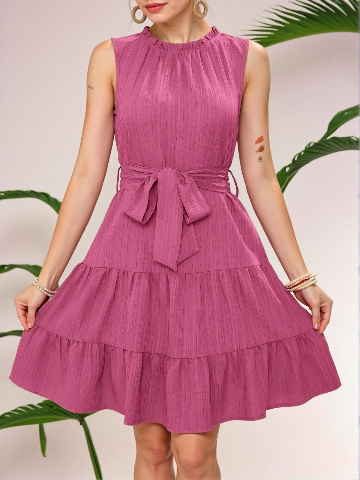 Elegant Rose Red Flounce Hem A-Line Midi Dress for Stylish Summer Getaways and Spring Outfits: Chic, Classy and Trendy Fashion Style to Dress to Impress - Image 4