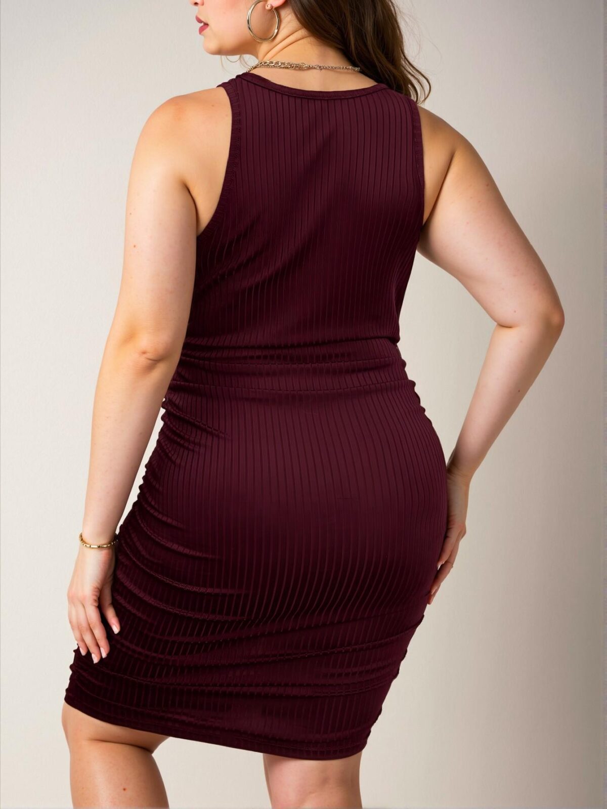 Elegant Burgundy Chic Slim Fit Tank Dress with Ruched Detailing - Fashionable, Classy, and Trendy Style to Dress to Impress - Image 2