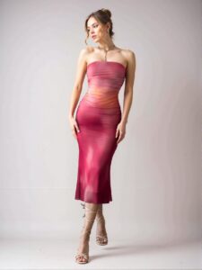 Elegant Hot Pink Romantic Bodycon Midi Dress for Weddings, Beach Vacations, Graduations, and Festivals - Chic, Classy and Trendy Fashion Style to Dress to Impress