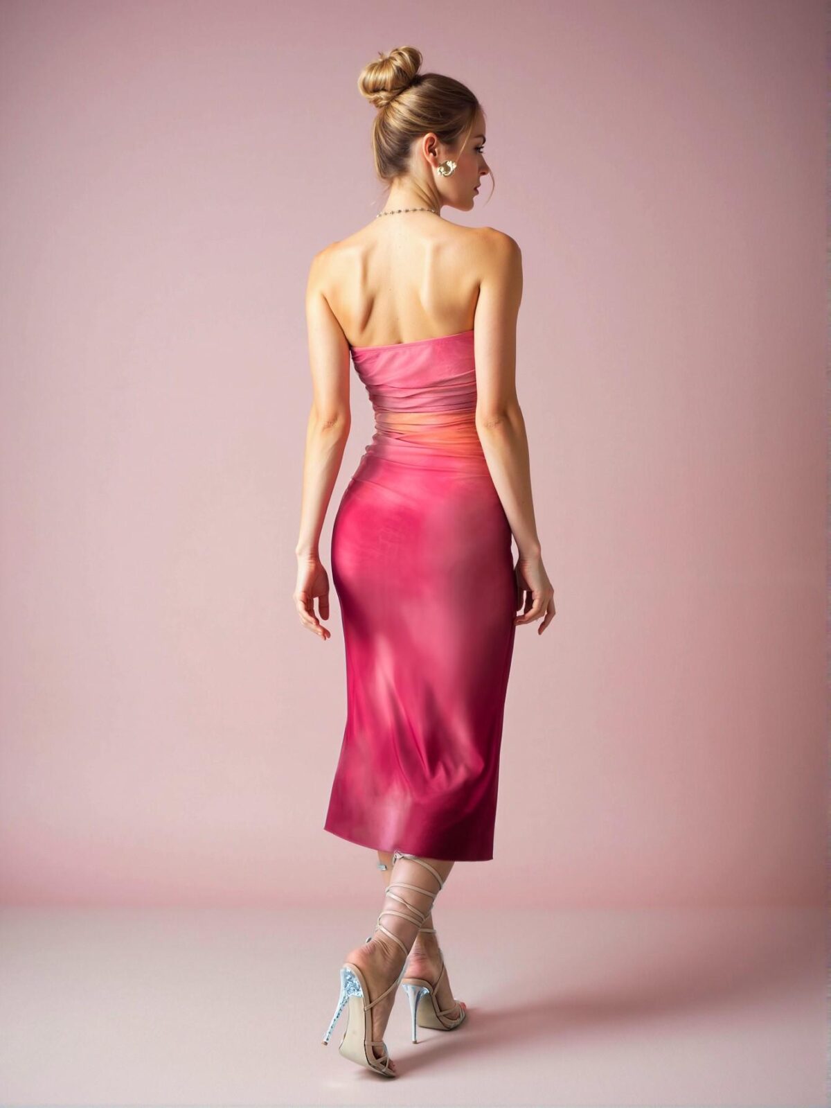 Elegant Hot Pink Romantic Bodycon Midi Dress for Weddings, Beach Vacations, Graduations, and Festivals - Chic, Classy and Trendy Fashion Style to Dress to Impress - Image 4
