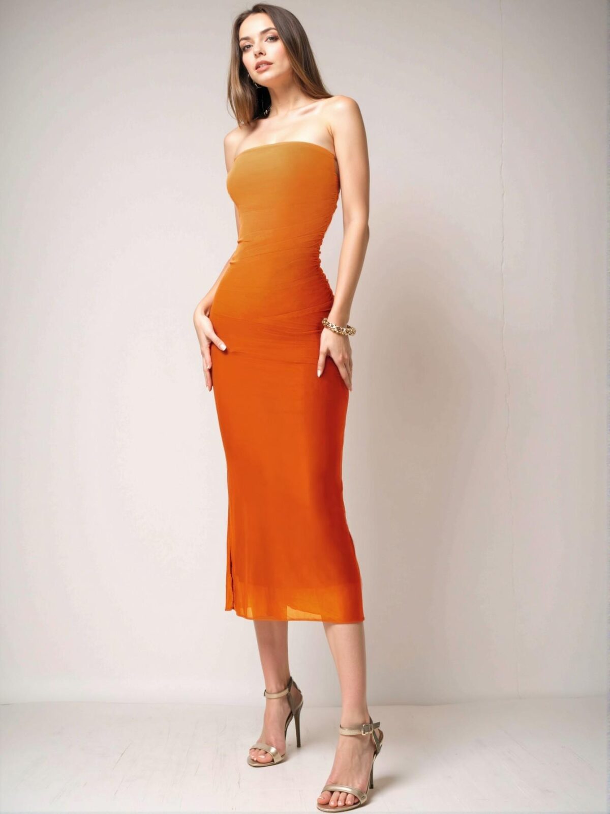 Elegant Multicolor Ombre Mesh Printed Bandeau Bodycon Dress for Women’s Spring and Summer Fashion - Chic, Classy and Trendy Style to Dress to Impress - Image 5