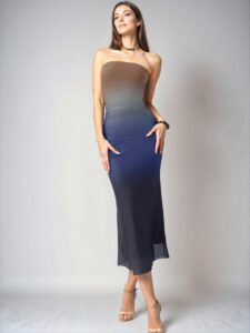 Elegant Multicolor Ombre Mesh Print Strapless Fitted Dress for Spring and Summer - Chic, Classy and Trendy Fashion Style to Dress to Impress