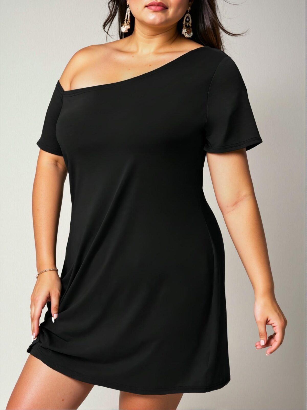 Elegant Black Asymmetrical Neck Twist Hem Plus Size Dress - Chic, Classy, and Trendy Fashion Style to Dress to Impress - Image 5