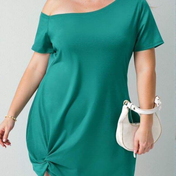 Elegant Green Asymmetrical Neck Twist Hem Plus Size Casual Dress for Summer Outfits – Chic, Classy and Trendy Fashion Style to Dress to Impress