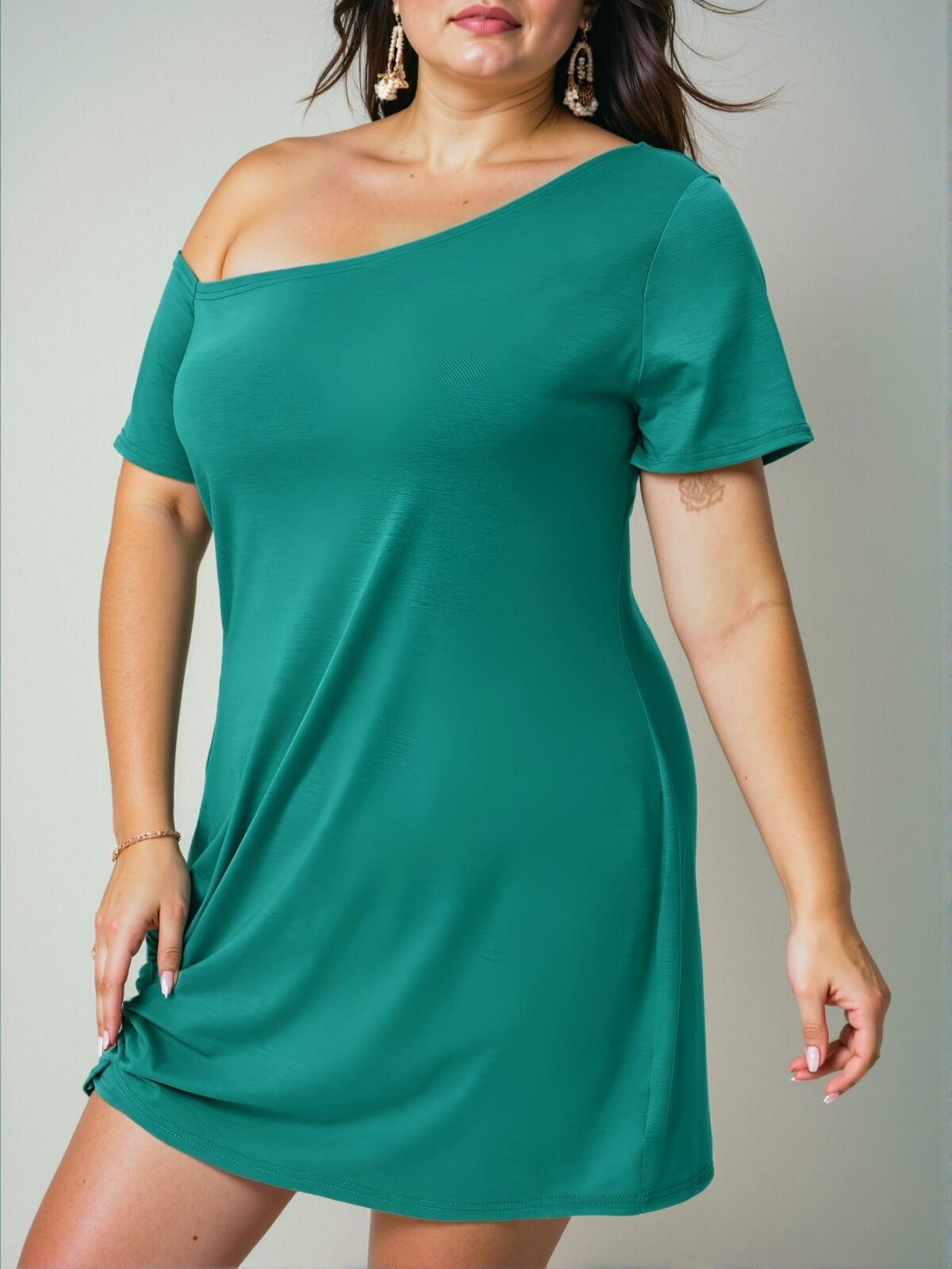 Elegant Green Asymmetrical Neck Twist Hem Plus Size Casual Dress for Summer Outfits – Chic, Classy and Trendy Fashion Style to Dress to Impress - Image 5