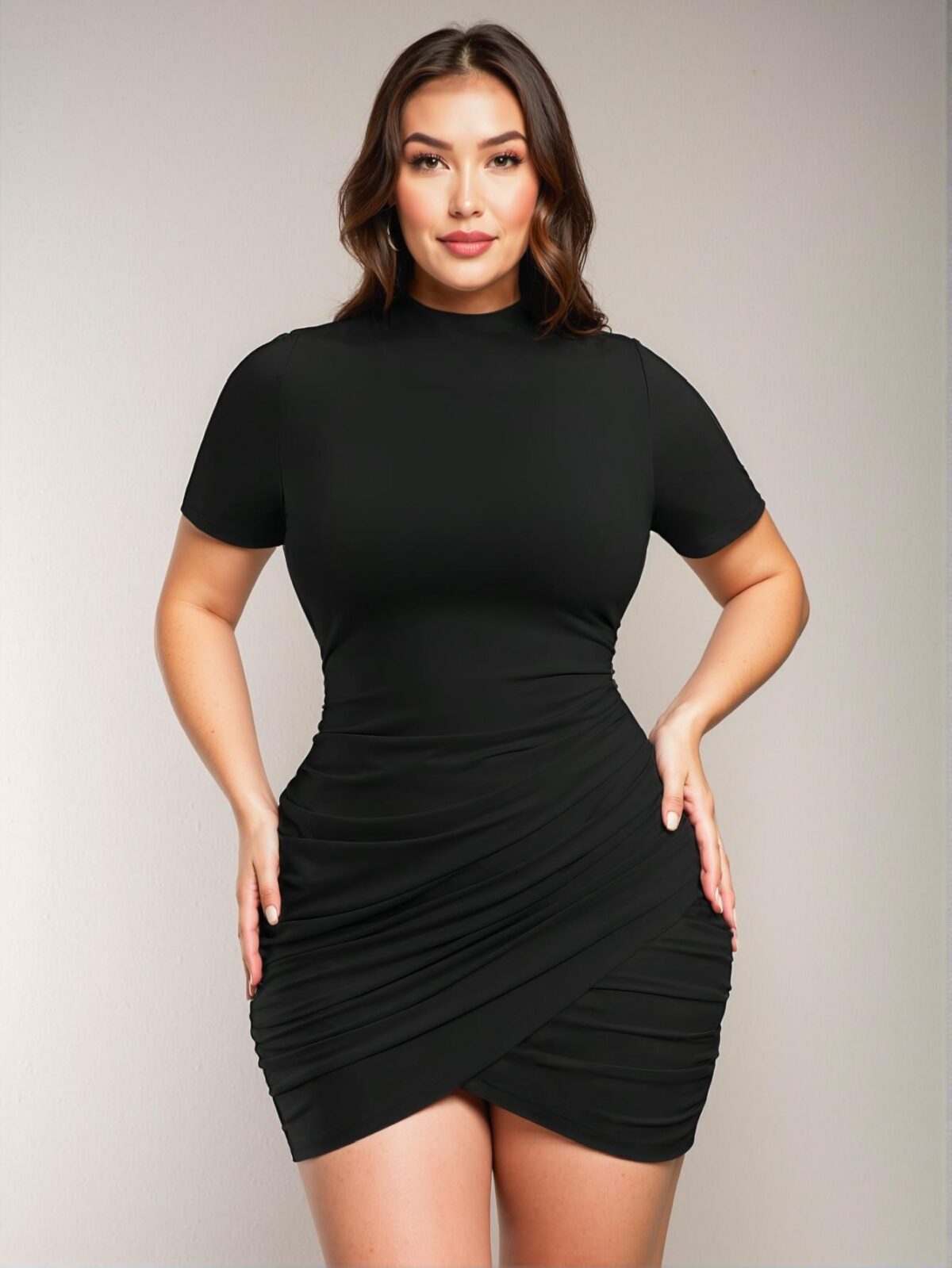 Elegant Black Bodycon Mini Dress with Wrap Detail and Short Sleeves – Chic, Classy and Trendy Fashion Style to Dress to Impress - Image 4
