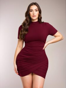 Elegant Burgundy Bodycon Dress with Ruched Wrap Design for Stylish Celebrations - Chic, Classy and Trendy Fashion Style to Dress to Impress