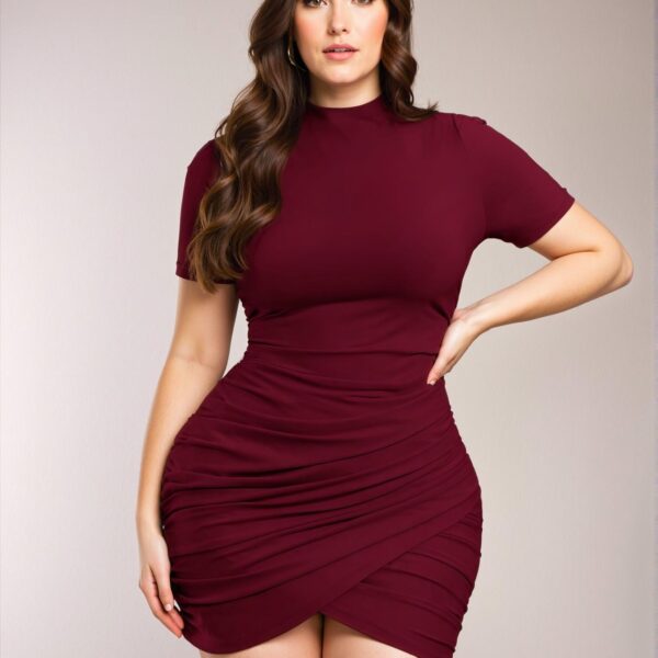 Elegant Burgundy Bodycon Dress with Ruched Wrap Design for Stylish Celebrations - Chic, Classy and Trendy Fashion Style to Dress to Impress