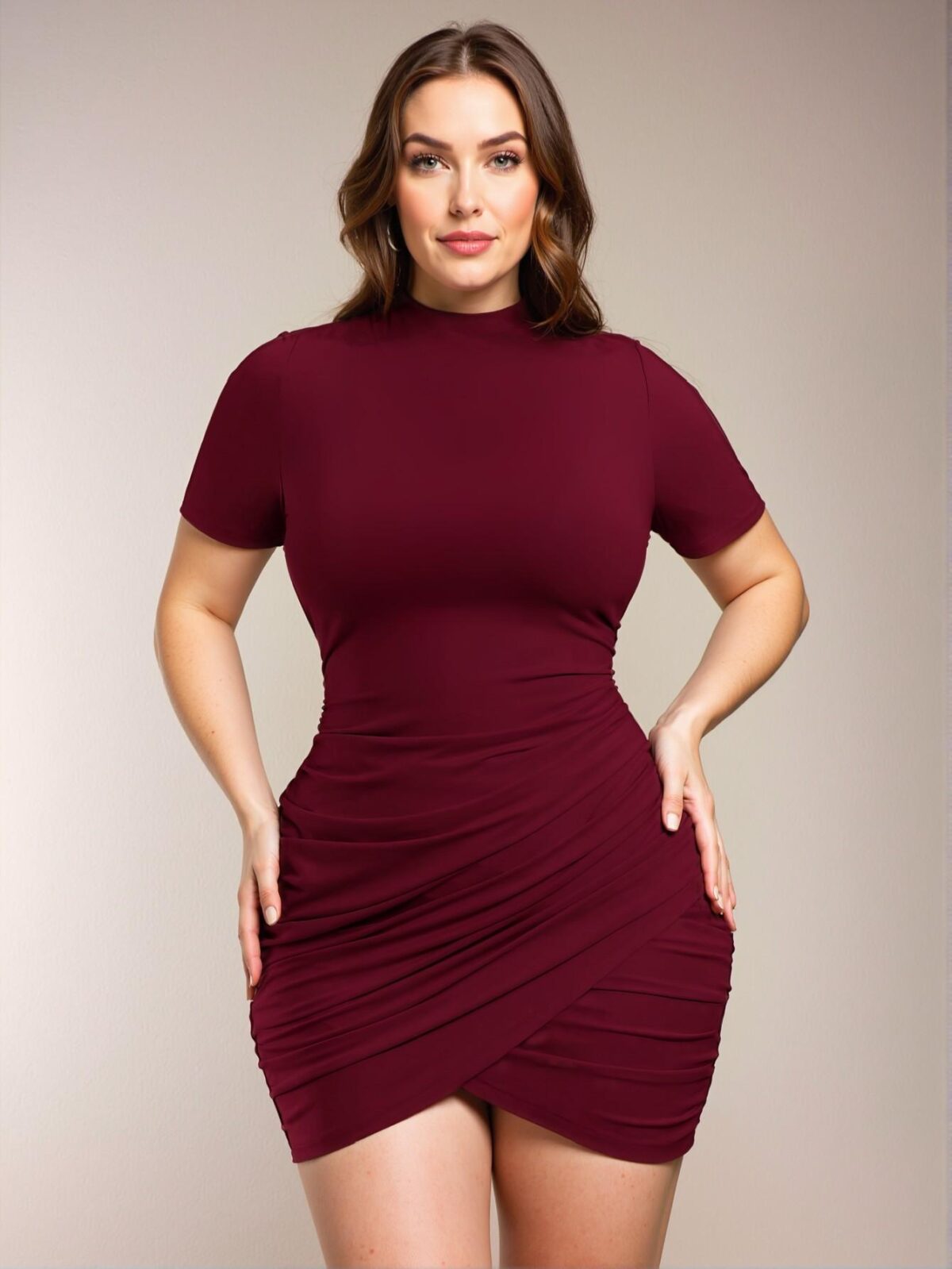 Elegant Burgundy Bodycon Dress with Ruched Wrap Design for Stylish Celebrations - Chic, Classy and Trendy Fashion Style to Dress to Impress - Image 4