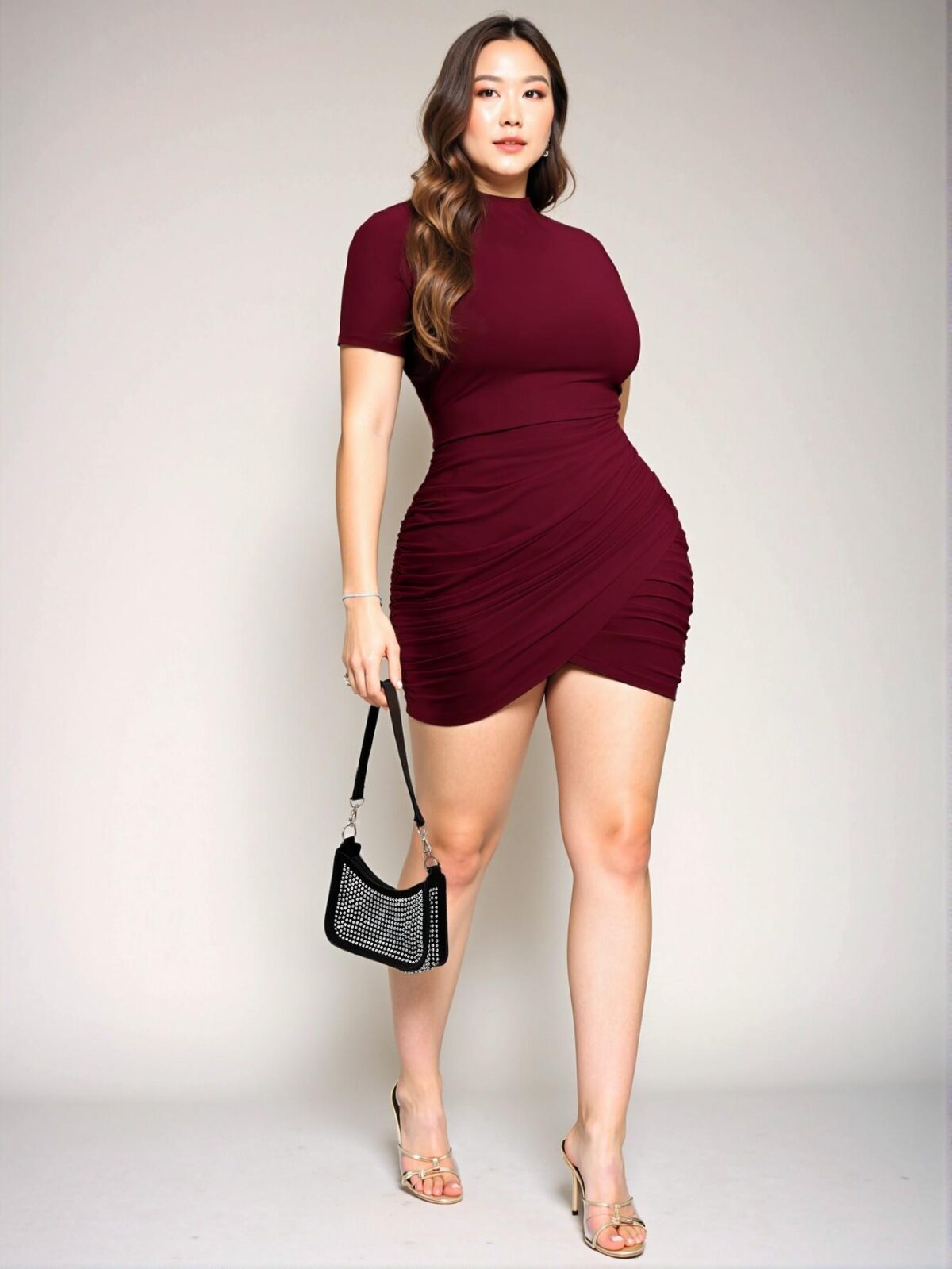 Elegant Burgundy Bodycon Dress with Ruched Wrap Design for Stylish Celebrations - Chic, Classy and Trendy Fashion Style to Dress to Impress - Image 5