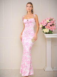 Elegant Baby Pink Floral Lace Up Maxi Dress for Spring and Summer - Chic, Classy, and Trendy Fashion Style to Dress to Impress