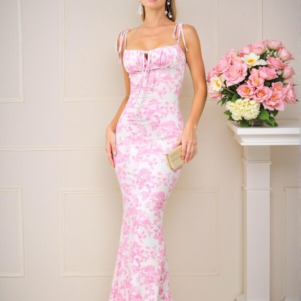 Elegant Baby Pink Floral Lace Up Maxi Dress for Spring and Summer - Chic, Classy, and Trendy Fashion Style to Dress to Impress