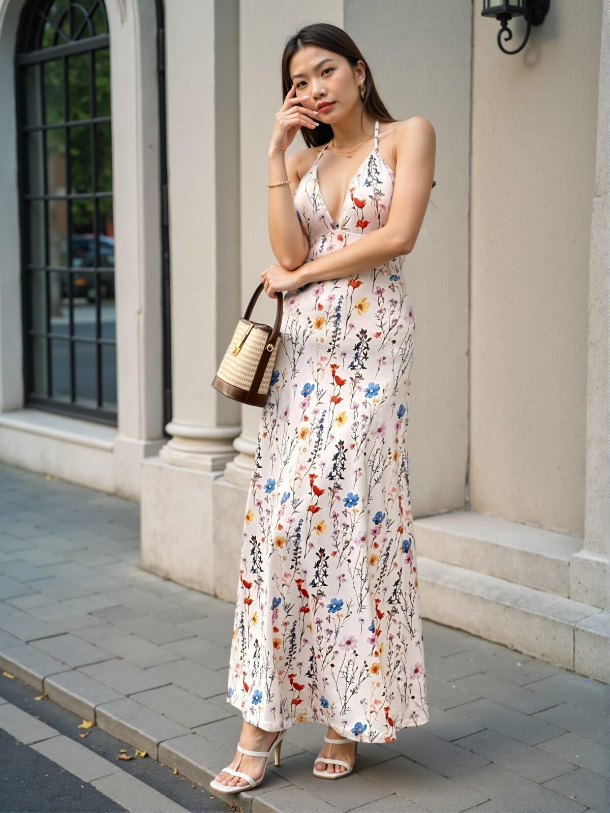 Elegant Apricot Floral Print Backless Halter Dress, Ideal for Spring and Summer Getaways - Chic, Classy and Trendy Fashion Style to Dress to Impress - Image 4